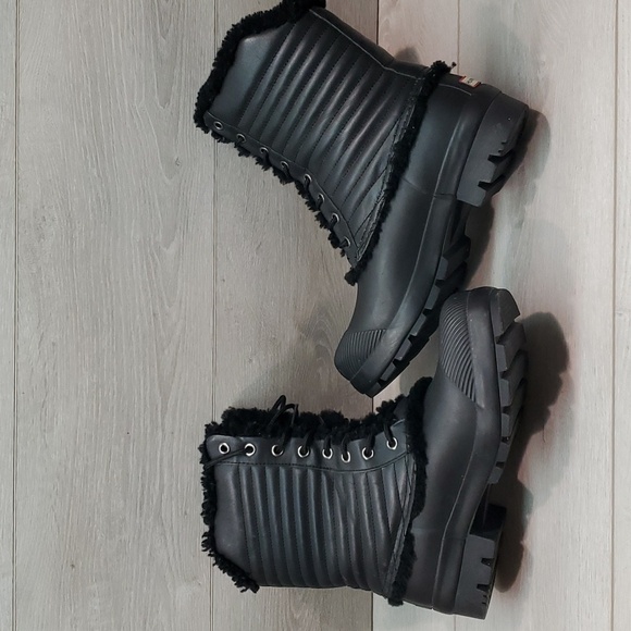 Hunter Womens Patent Pac Tall Rubber Sheepskin inside Boots shoes sz 10 - Picture 8 of 13